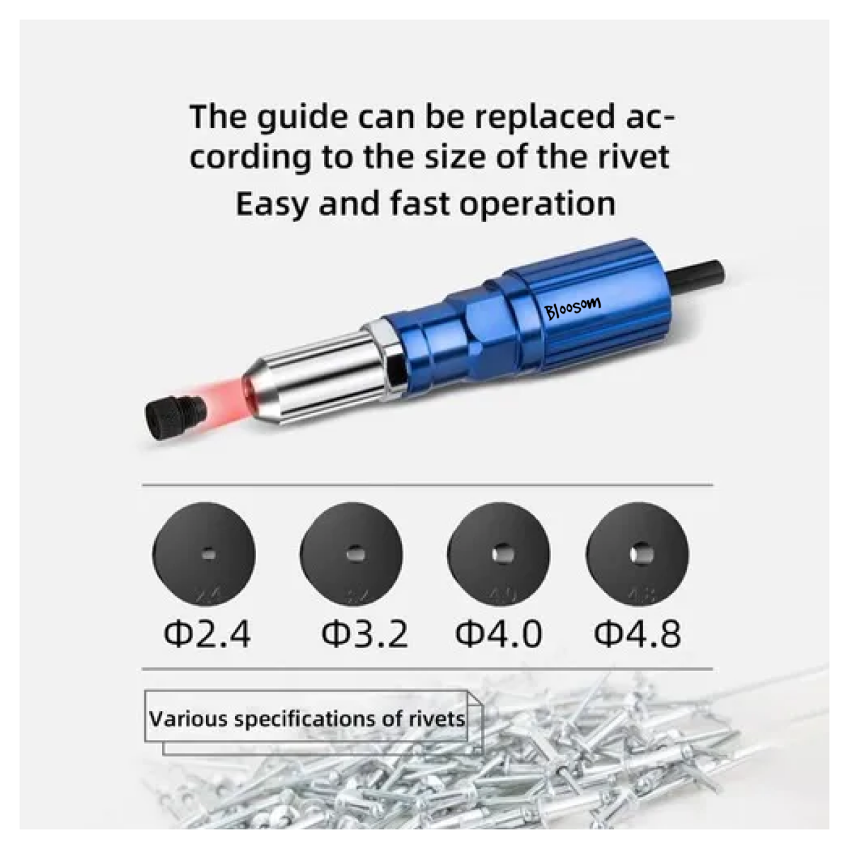 Adaptador Remachadora Taladro Eléctrica 2,4mm-4,8mm Tuerca, Azul