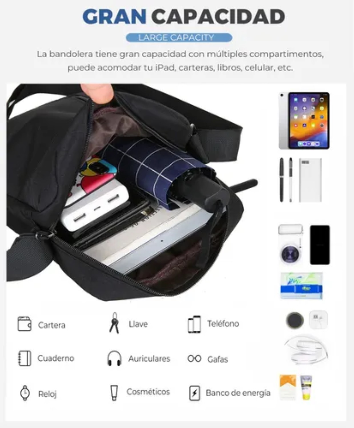 Bandolera Hombre Bolso Hombro Crossbody Bag Negocio negro 