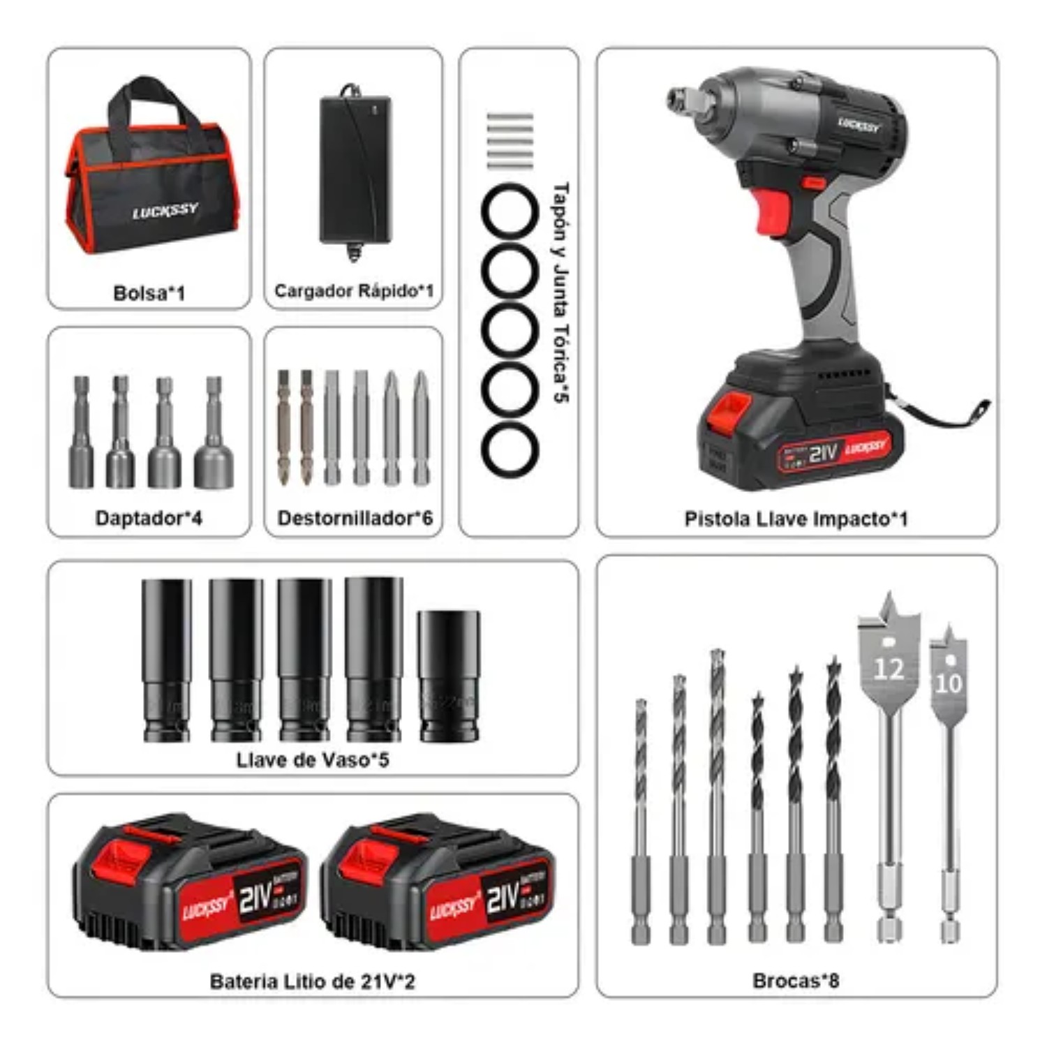 Llave De Impacto Inalambrico Pistola Taladro Impacto Destornillador Electrica Sin Escobillas Gris