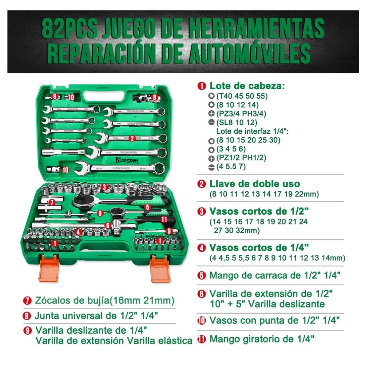 Juego De Herramientas Reparación Automóviles 82pzs, Verde