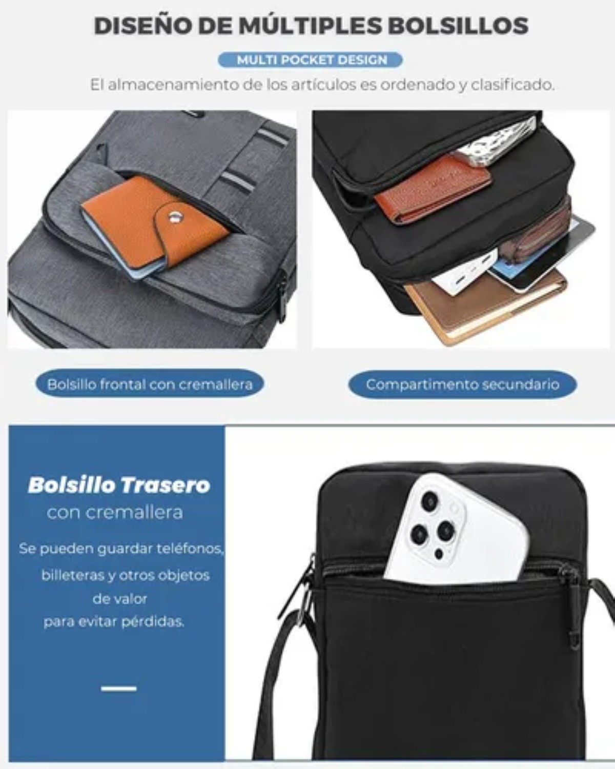 Bandolera Hombre Bolso Hombro Crossbody Bag Negocio negro 