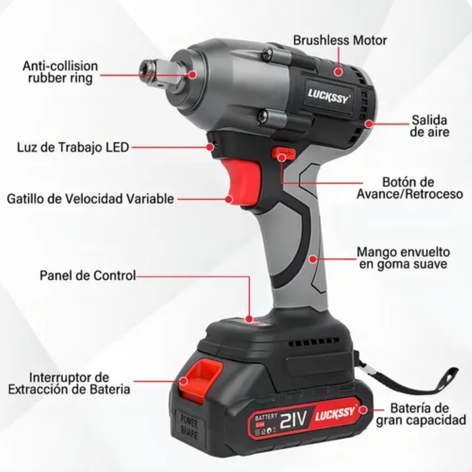 Llave De Impacto Inalambrico Pistola Taladro Impacto Destornillador Electrica Sin Escobillas Gris