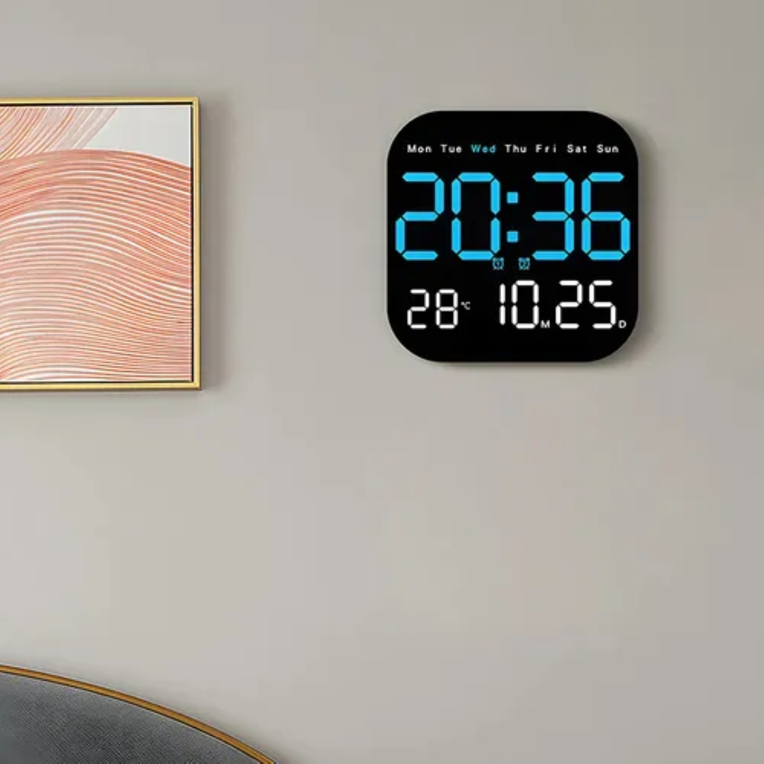 Reloj De Pared Digital Con Termómetro, Alarmas Y Calendario Negro