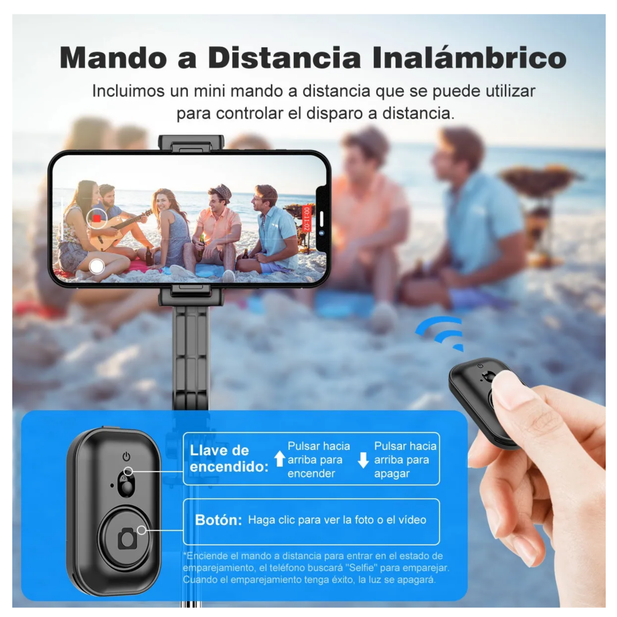 Palo Selfies Trípode Bluetooth Selfie Stick Remoto, Negro