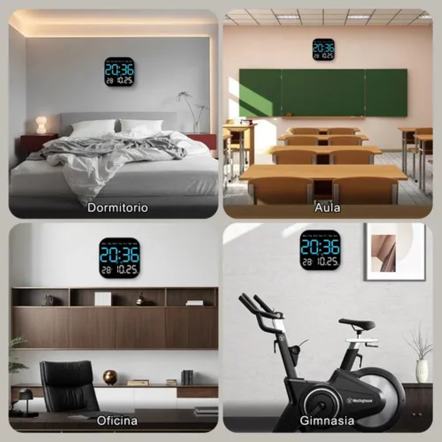 Reloj De Pared Digital Con Termómetro, Alarmas Y Calendario Negro