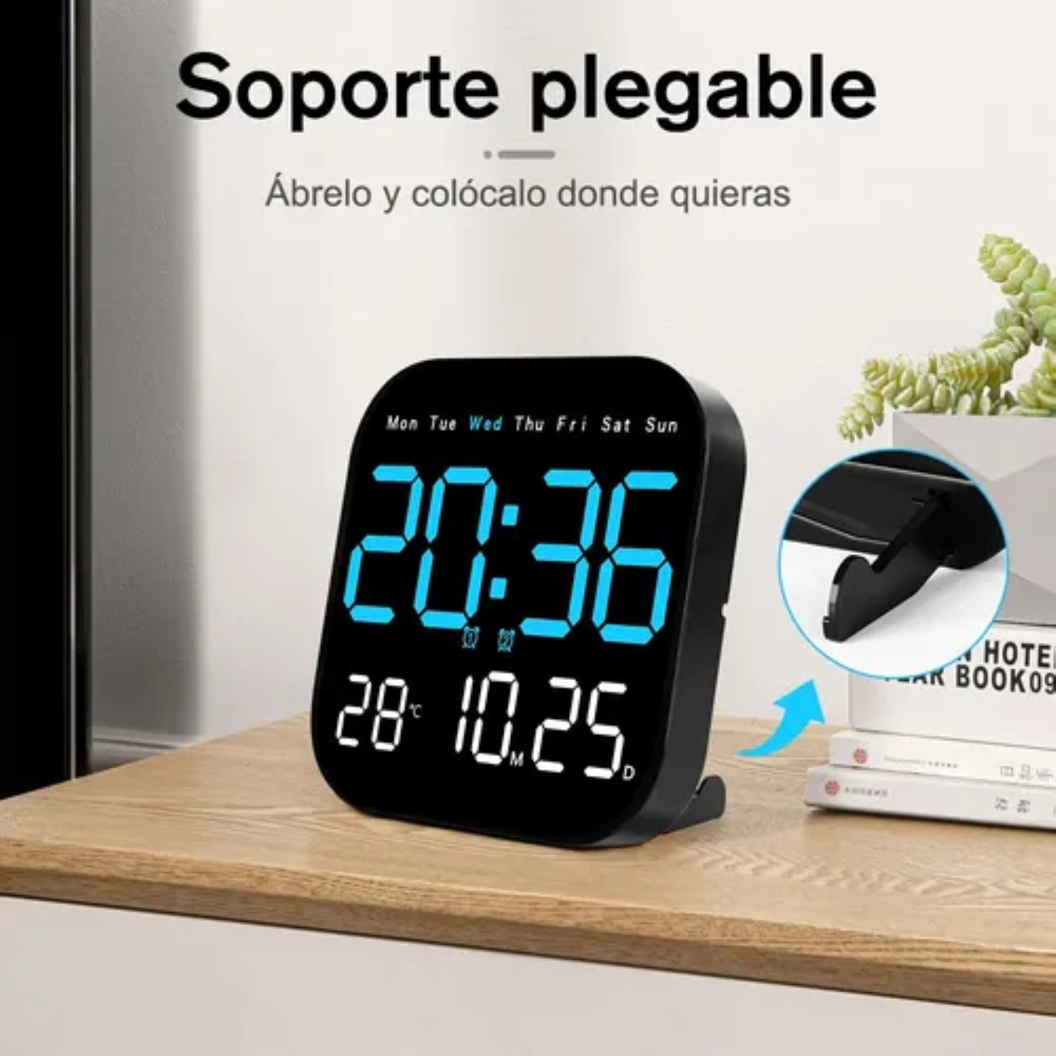 Reloj De Pared Digital Con Termómetro, Alarmas Y Calendario Negro