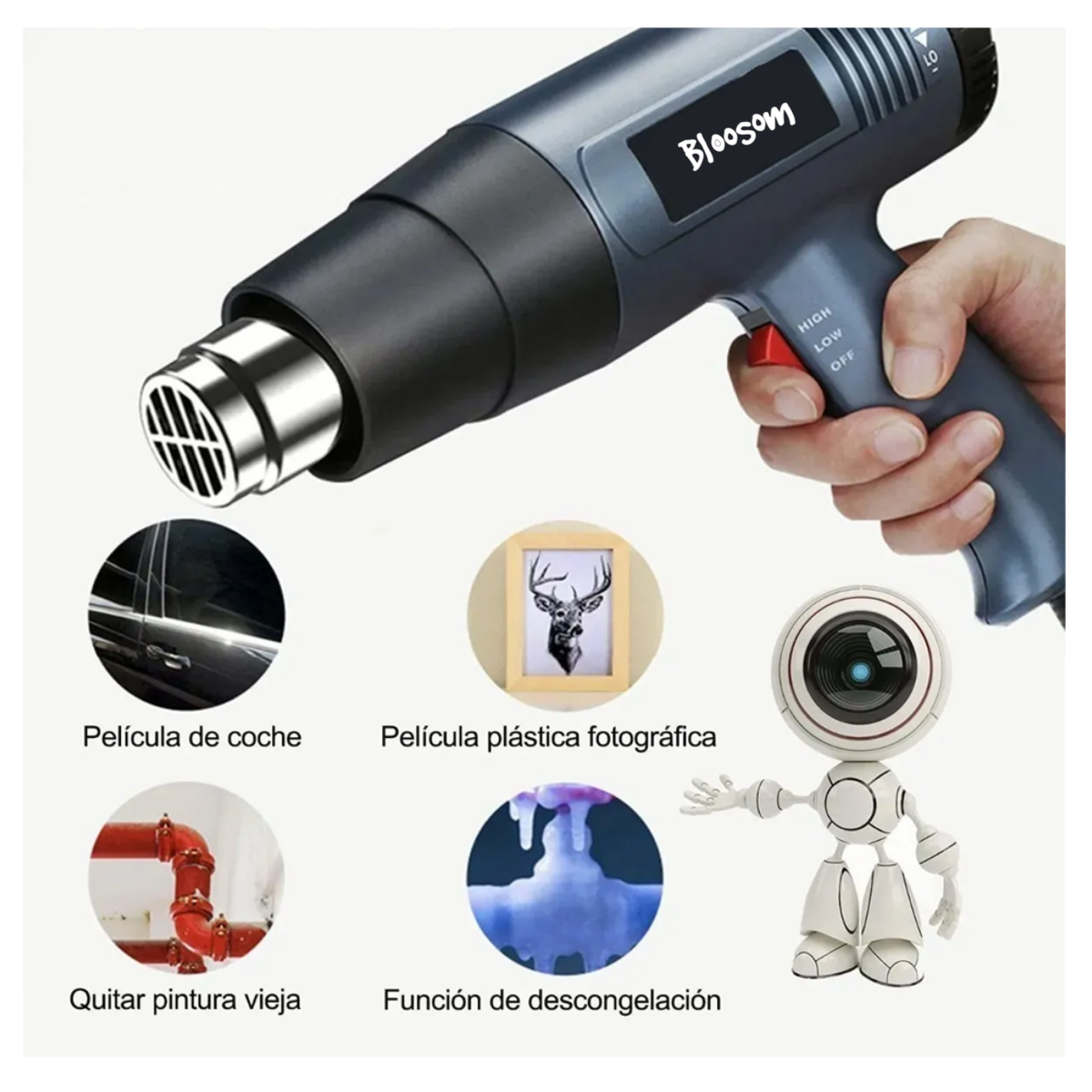 Pistola De Aire Caliente Ajustable Con Temperatura Constante, Azul