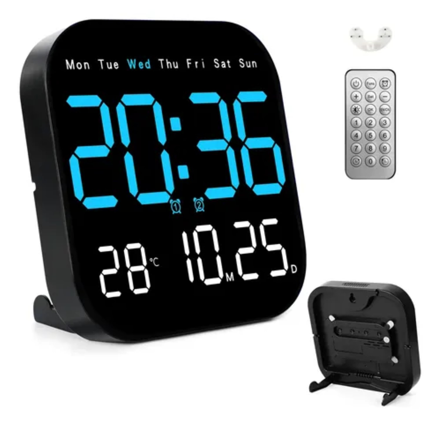 Reloj De Pared Digital Con Termómetro, Alarmas Y Calendario Negro