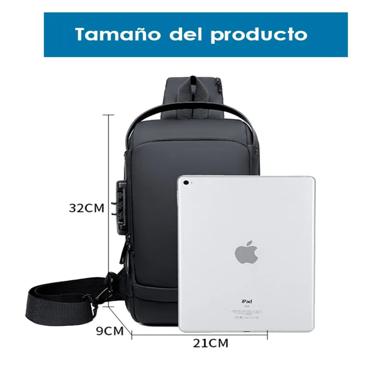 Mochila Cruzada Antirrobo Viaje Camping,  Negro