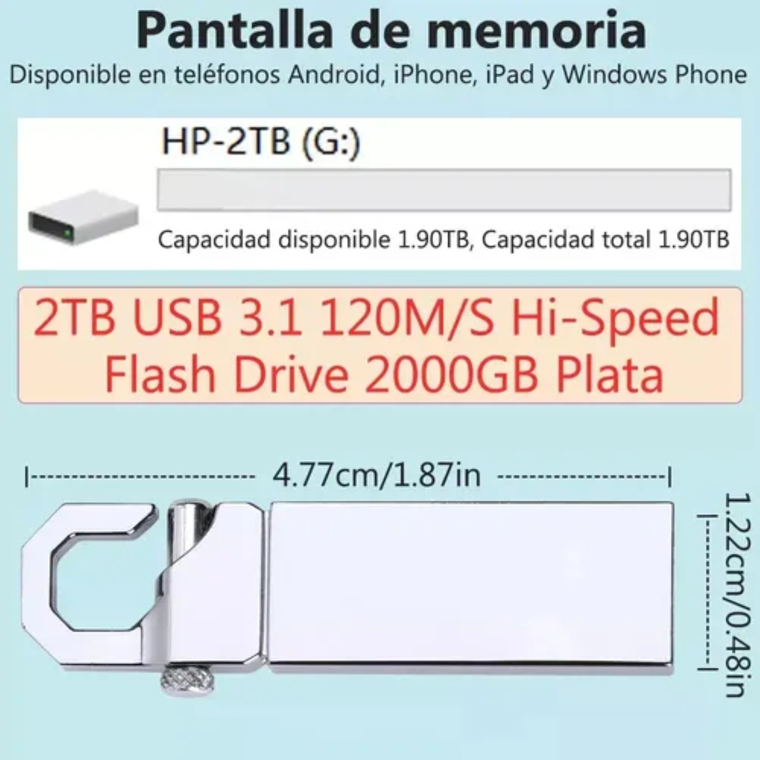 Memoria Usb 2tb Alta Velocidad 3.1 (2000 Gb) Flash Drive plata