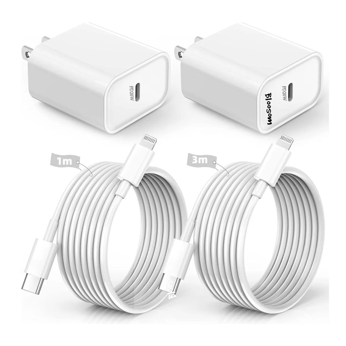 Kit 2Pzas Cargador Tipo C 20w Carga Rápida Para iPhone 14 13 12 11, Blanco