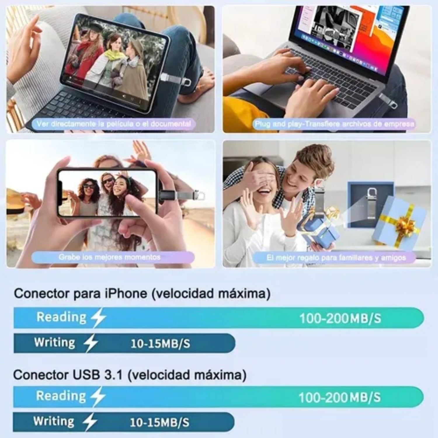 Memoria Usb 2tb Alta Velocidad 3.1 (2000 Gb) Flash Drive plata