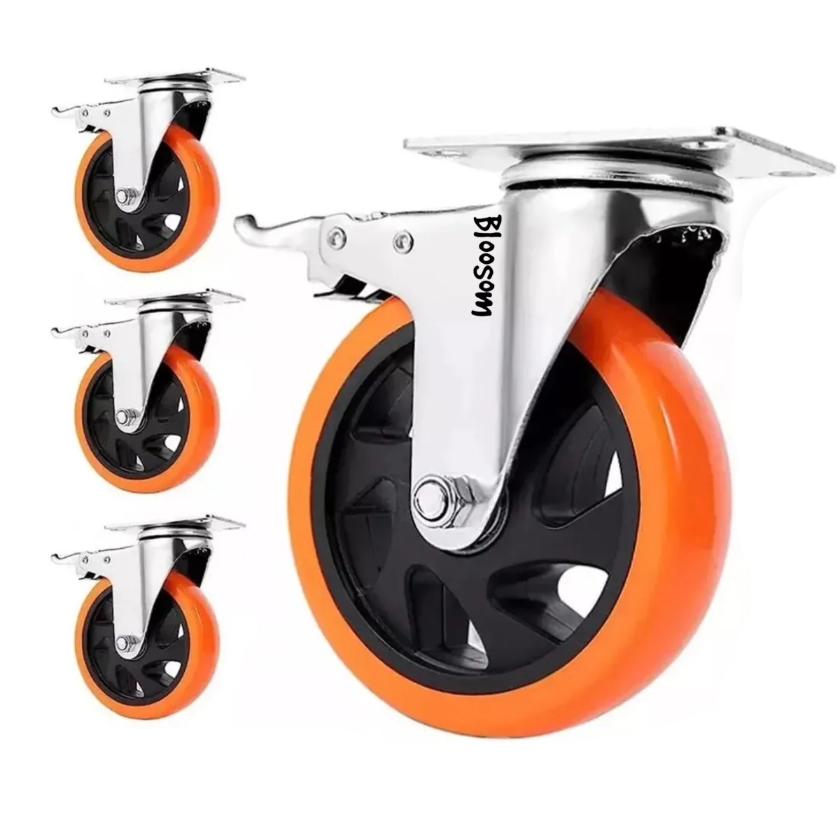 Rueda De Pvc 360° Función Giratoria Rodaja Con Freno 4 Pcs Naranja