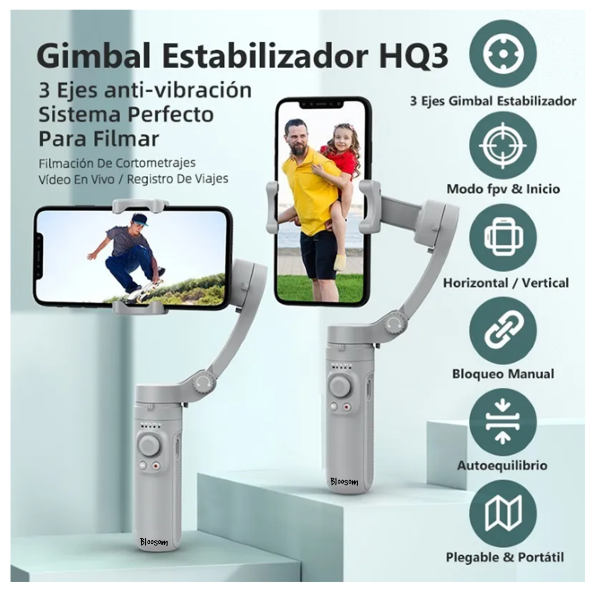Estabilizador 3 Ejes Plegable Para Celular, Gris