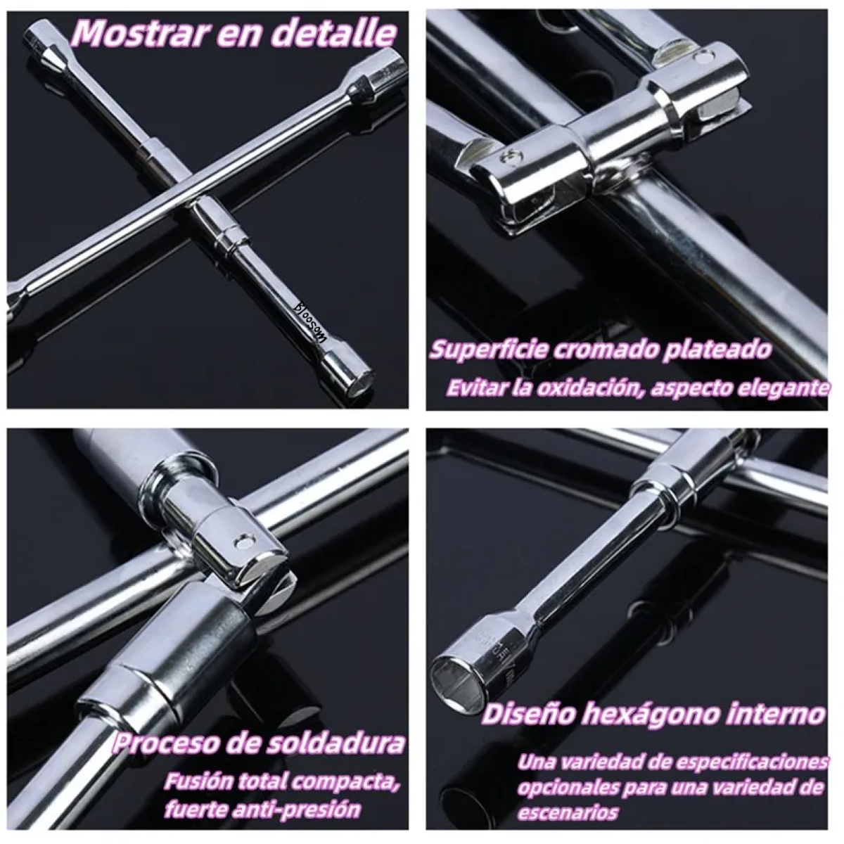 Kit 3pcs Llave Cruz Cruceta Reforzada Para Auto 17/19/21/23mm, Plata
