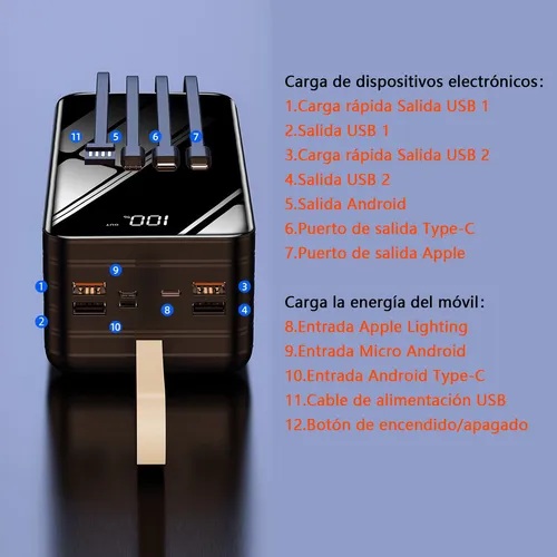 Power Bank 60000mah Bateria Portatil 66w Carga Super Rápida Roja