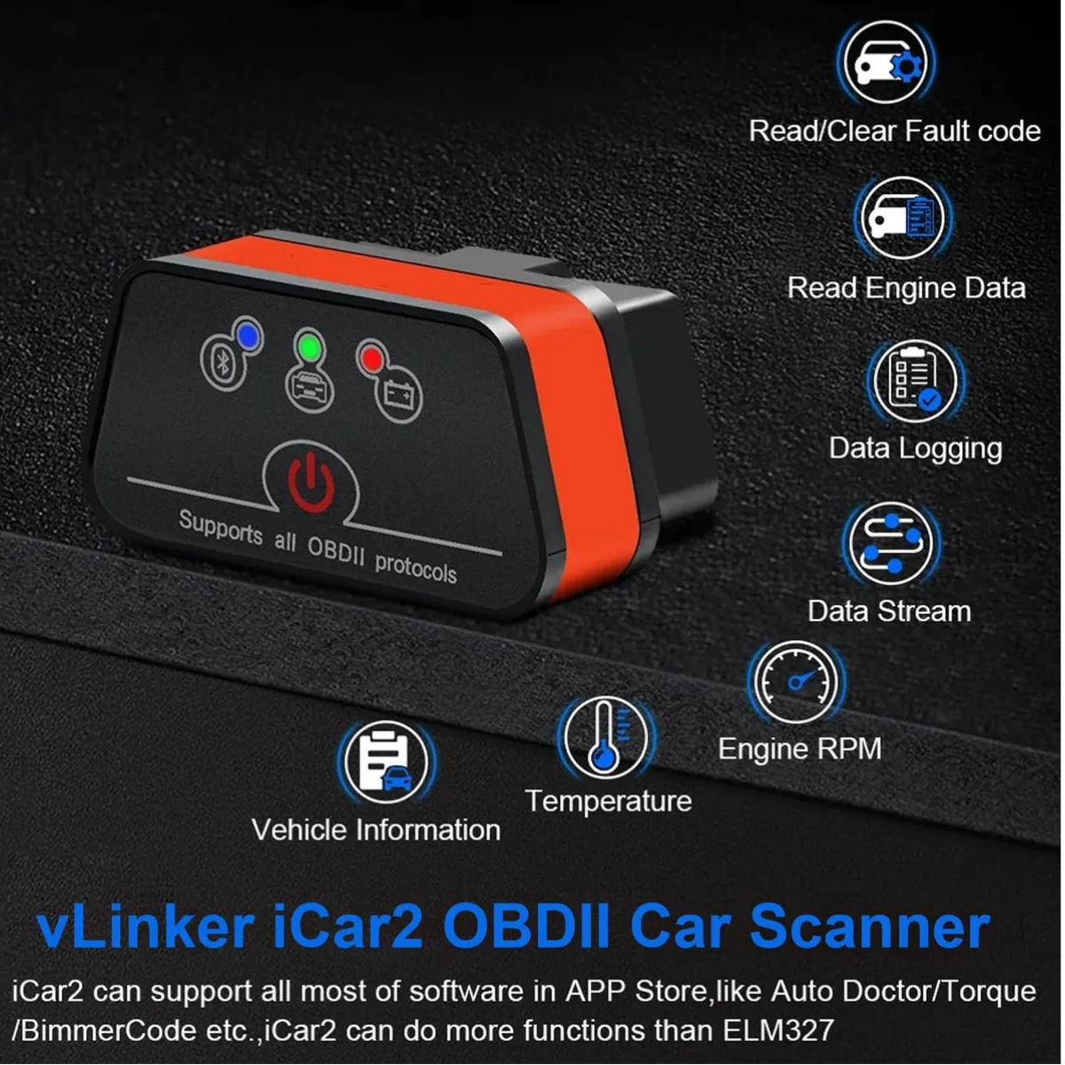 Bluetooth Escáner Automotriz Elm327 Obd2 Android, Naranja