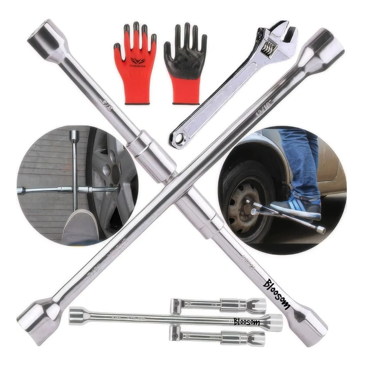 Kit 3pcs Llave Cruz Cruceta Reforzada Para Auto 17/19/21/23mm, Plata