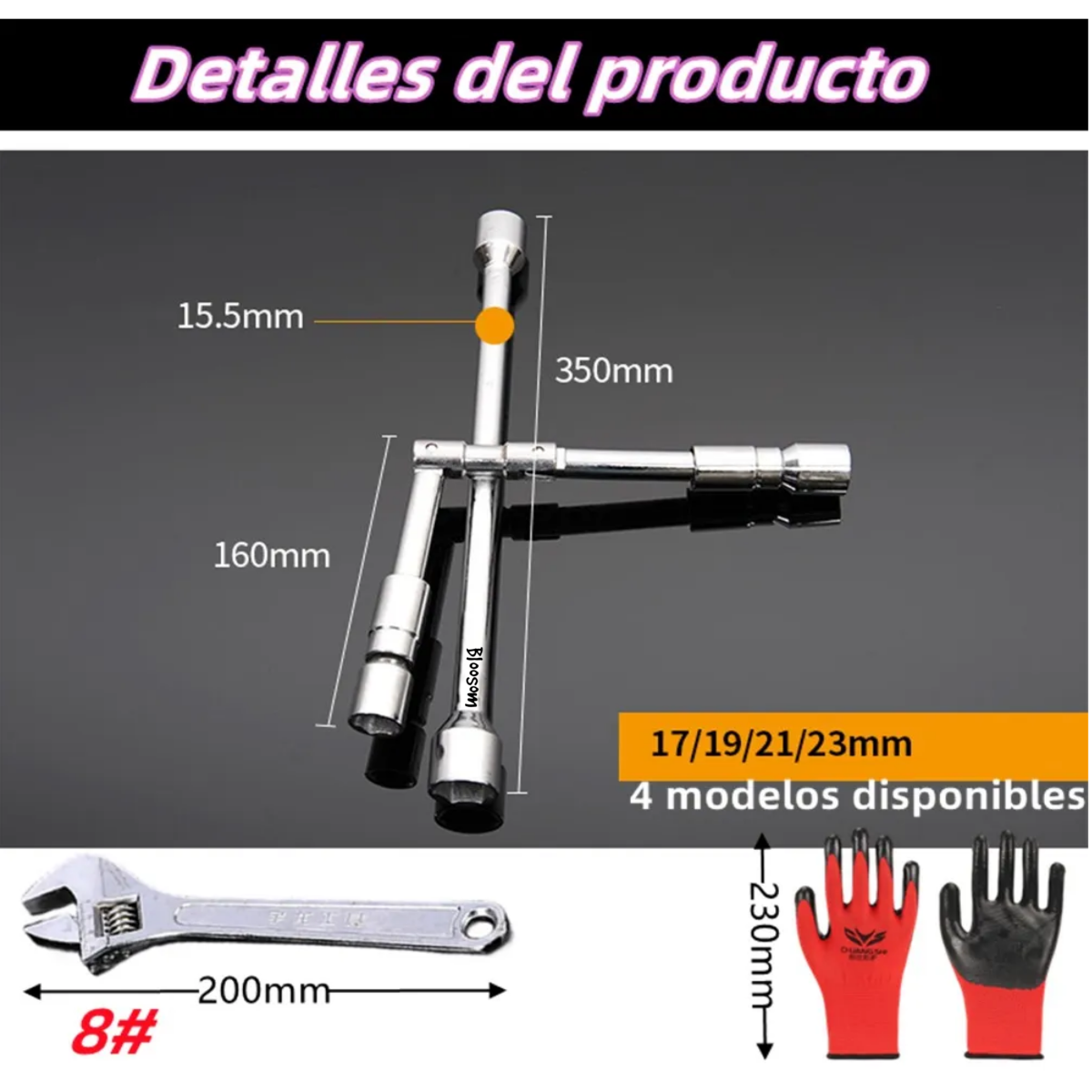 Kit 3pcs Llave Cruz Cruceta Reforzada Para Auto 17/19/21/23mm, Plata