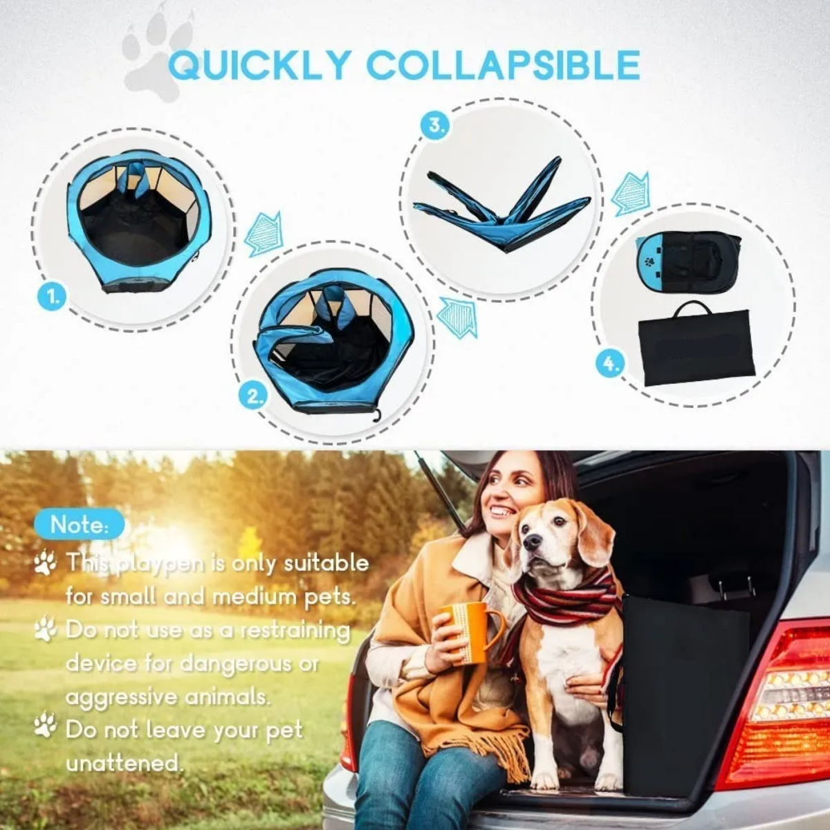 Casa Corral Mascotas Plegable Portátil Multifuncional Azul