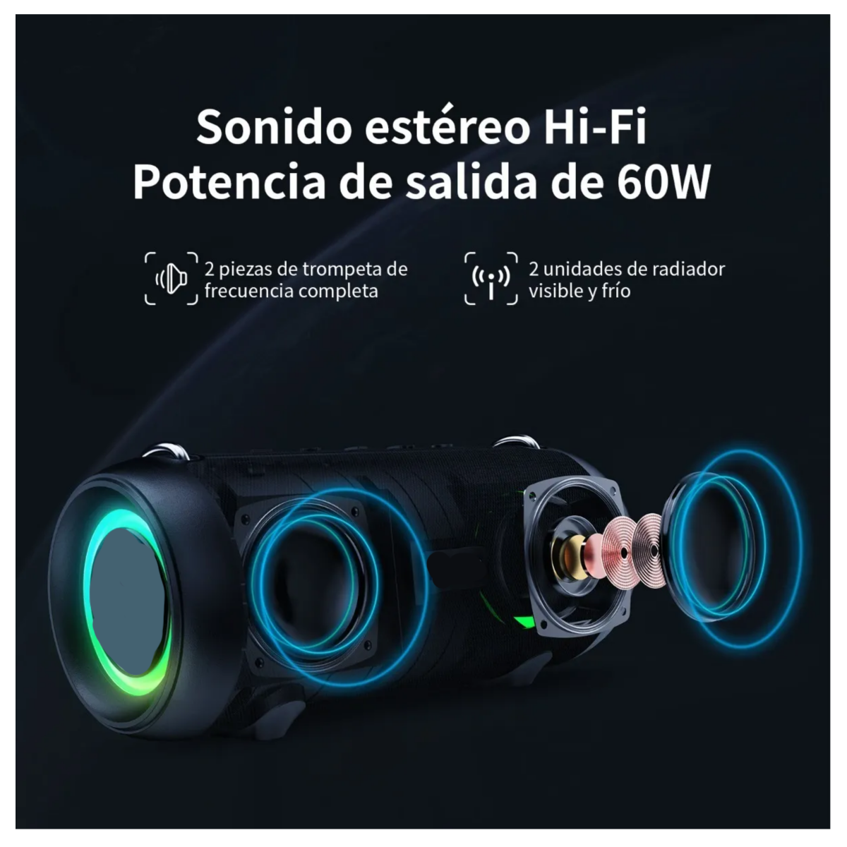 Bocina  Portátil Recargable Estéreo Con Bluetooth Negro