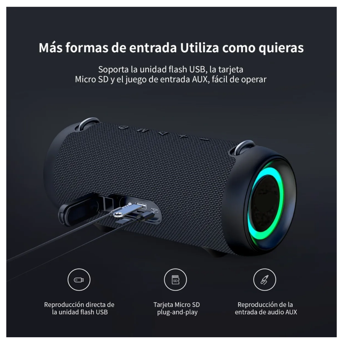 Bocina  Portátil Recargable Estéreo Con Bluetooth Negro