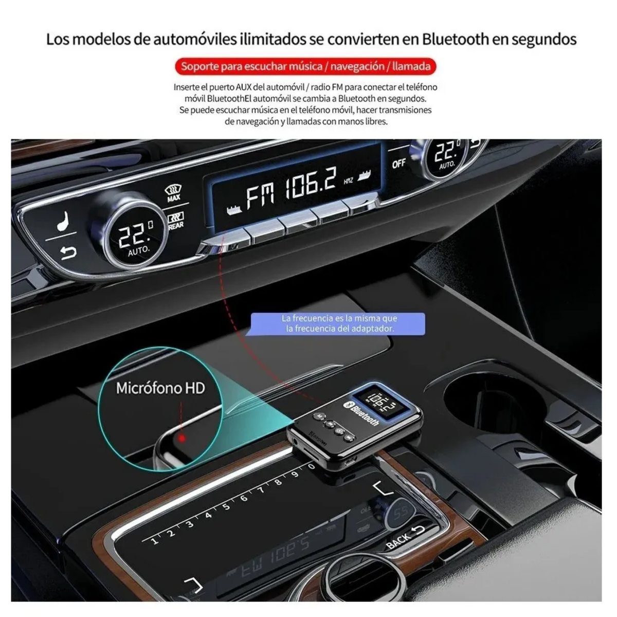 Transmisor/receptor Bluetooth 5.0 Lcd Para Pc, Tv, Bocina, Negro