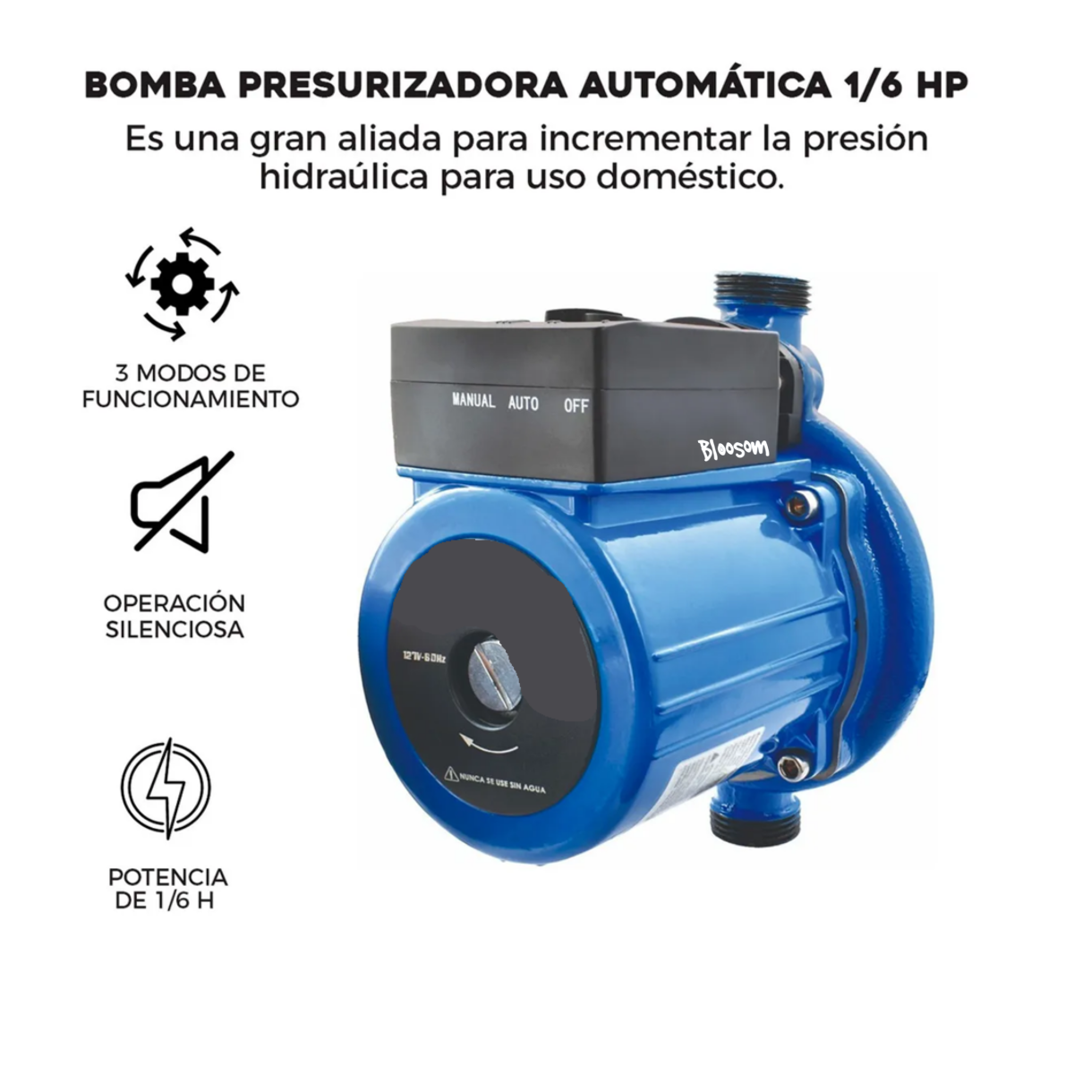 Bomba Presurizadora 140 W Automática 1/6 Hp Aumenta Presión, Azul