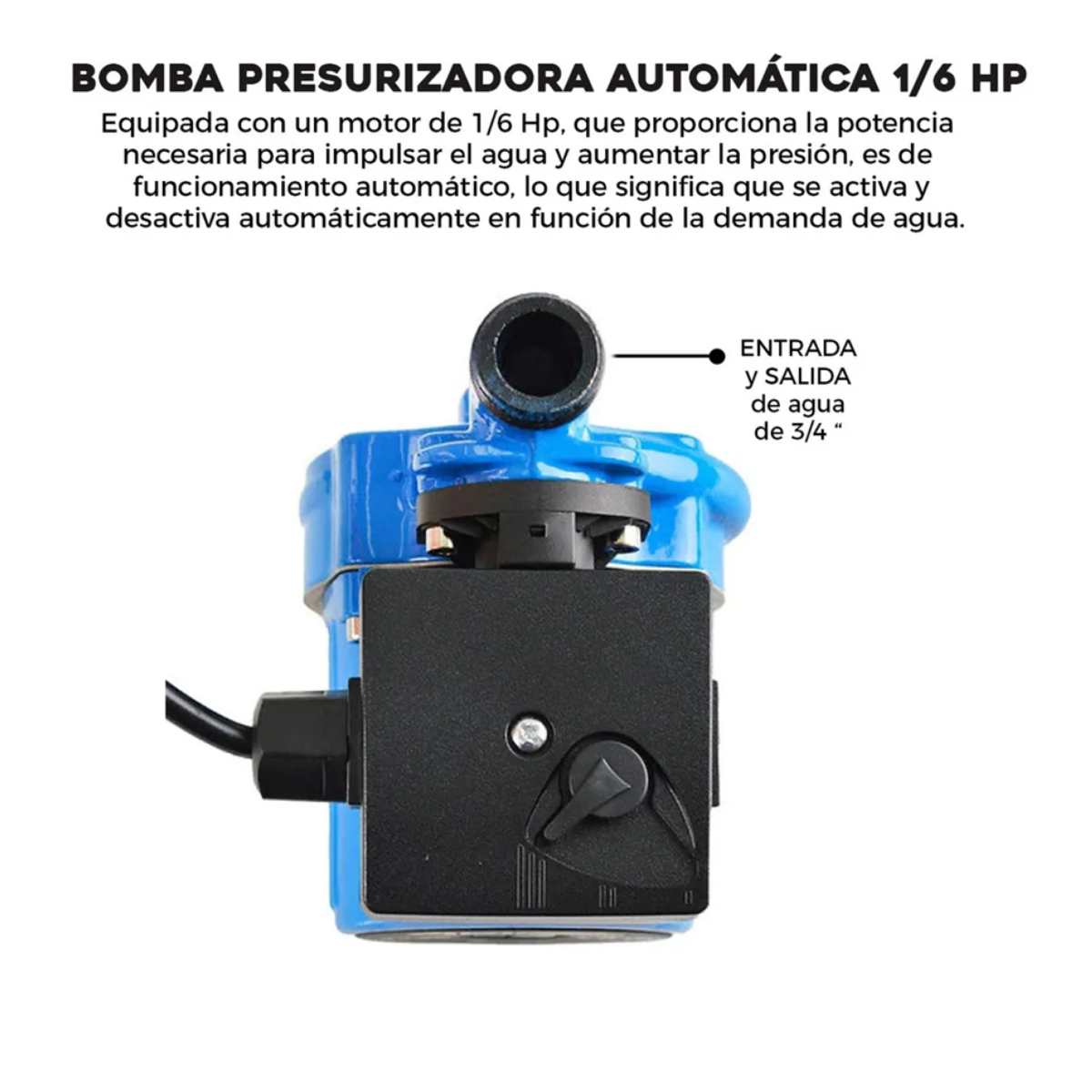 Bomba Presurizadora 140 W Automática 1/6 Hp Aumenta Presión, Azul