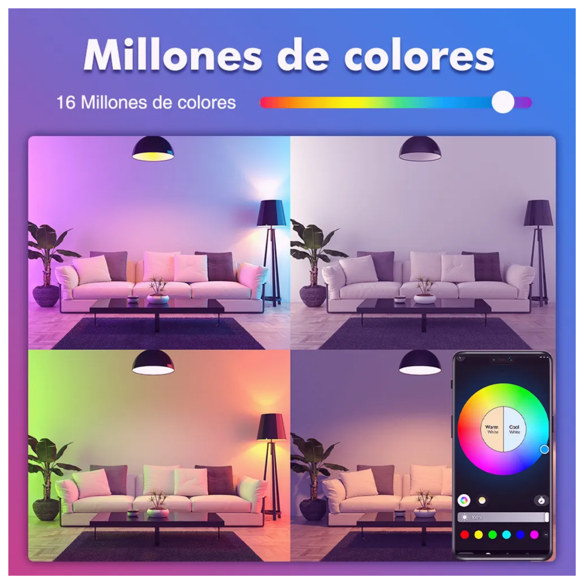 2 Focos Inteligentes Rgb Wifi Bombilla Alexa Google Siri 12w, Blanco