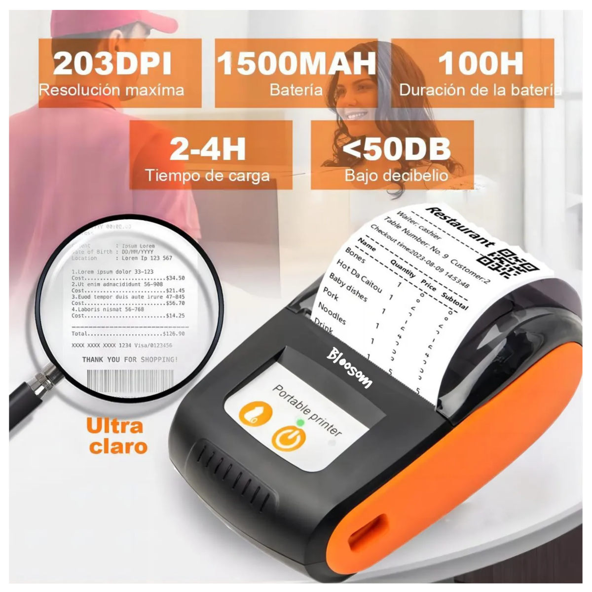 Impresora Térmica Portátil (58 Mm), Naranja