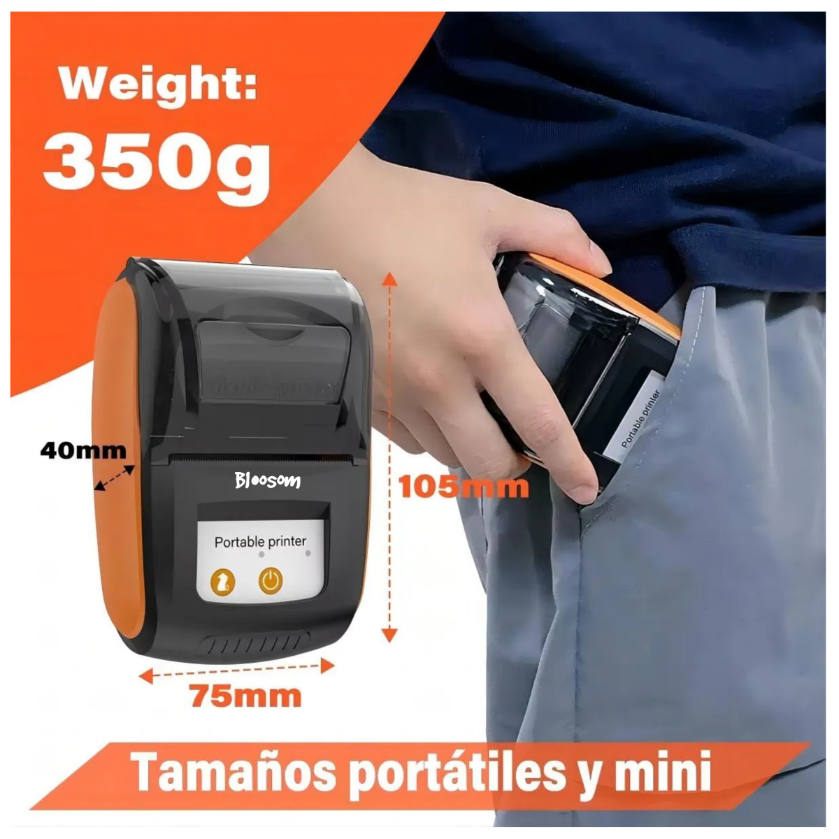 Impresora Térmica Portátil (58 Mm), Naranja