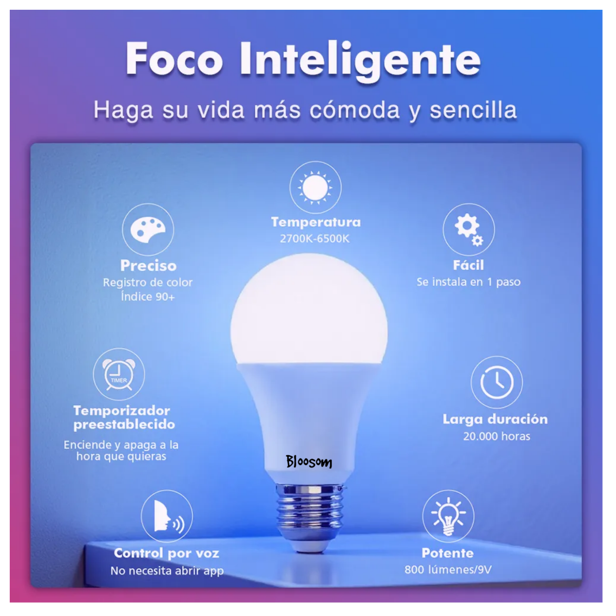 2 Focos Inteligentes Rgb Wifi Bombilla Alexa Google Siri 12w, Blanco