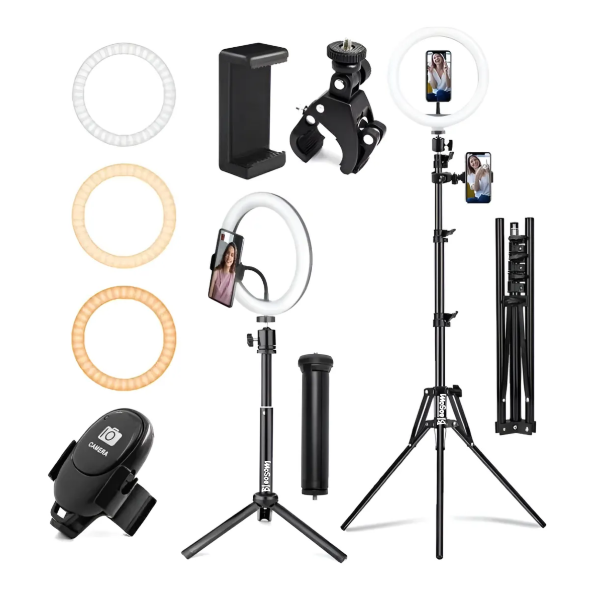 Aro De Luz Led Con 10 En 3 Tonos Y Trípode De 1.70 M, Negro