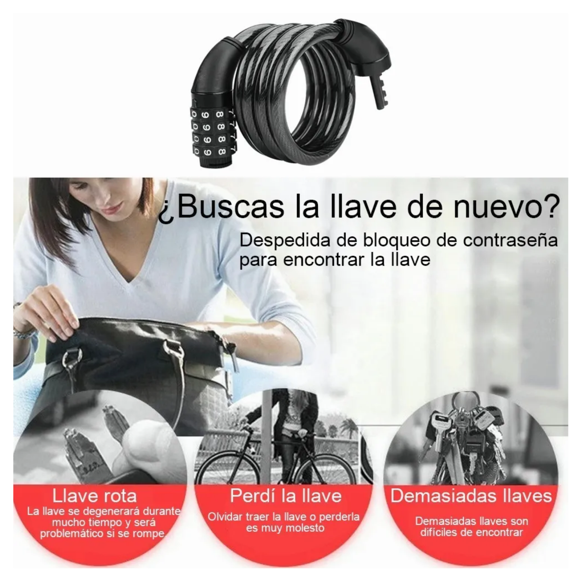 Candado Cadena Reforzado Alta Seguridad Para Bici O Moto, Negro