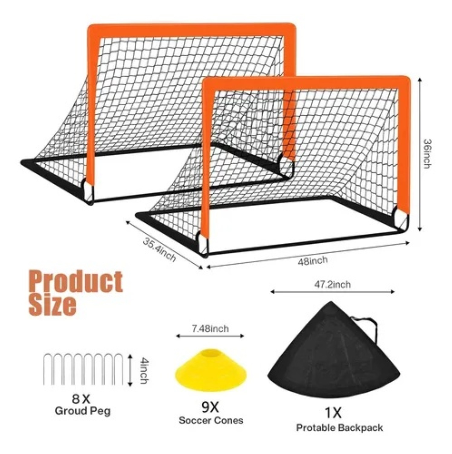 Set De Portería Fútbol Niñosl Jardín Plegable Portátil Naranja