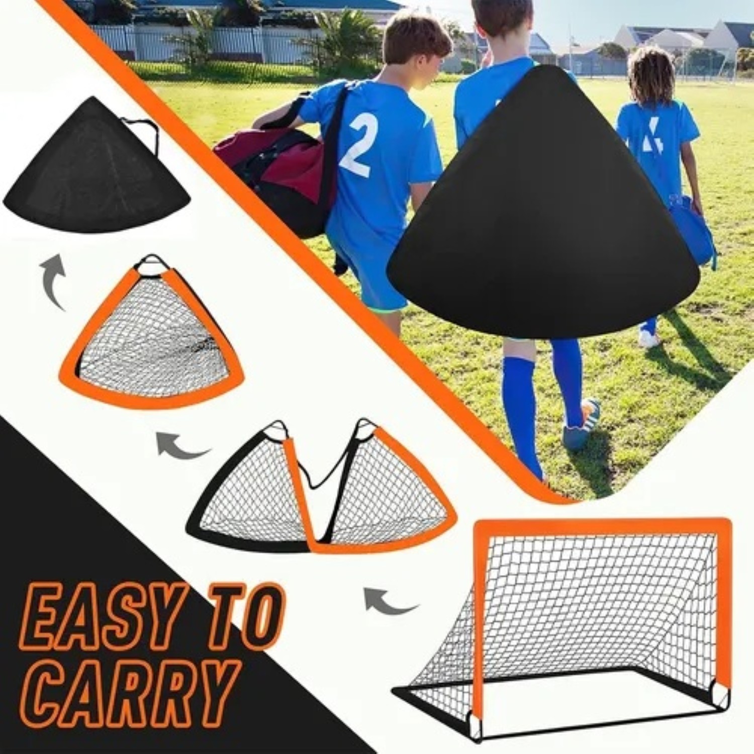 Set De Portería Fútbol Niñosl Jardín Plegable Portátil Naranja