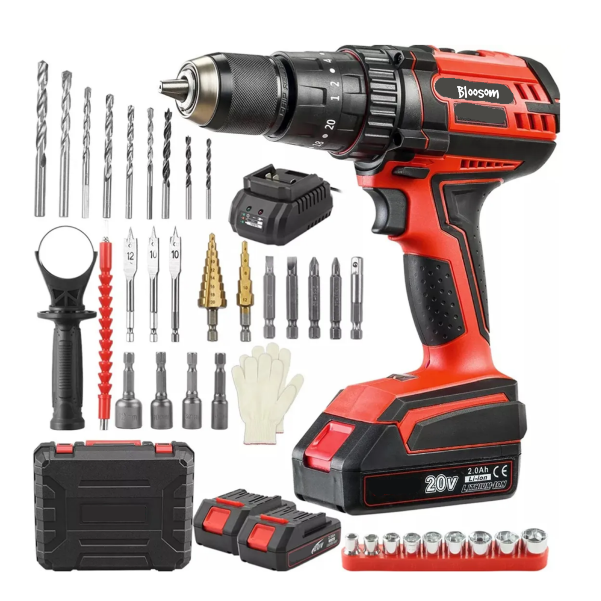 Set Taladro Rotomartillo 1/2 2 Baterías Brocas  Rojo