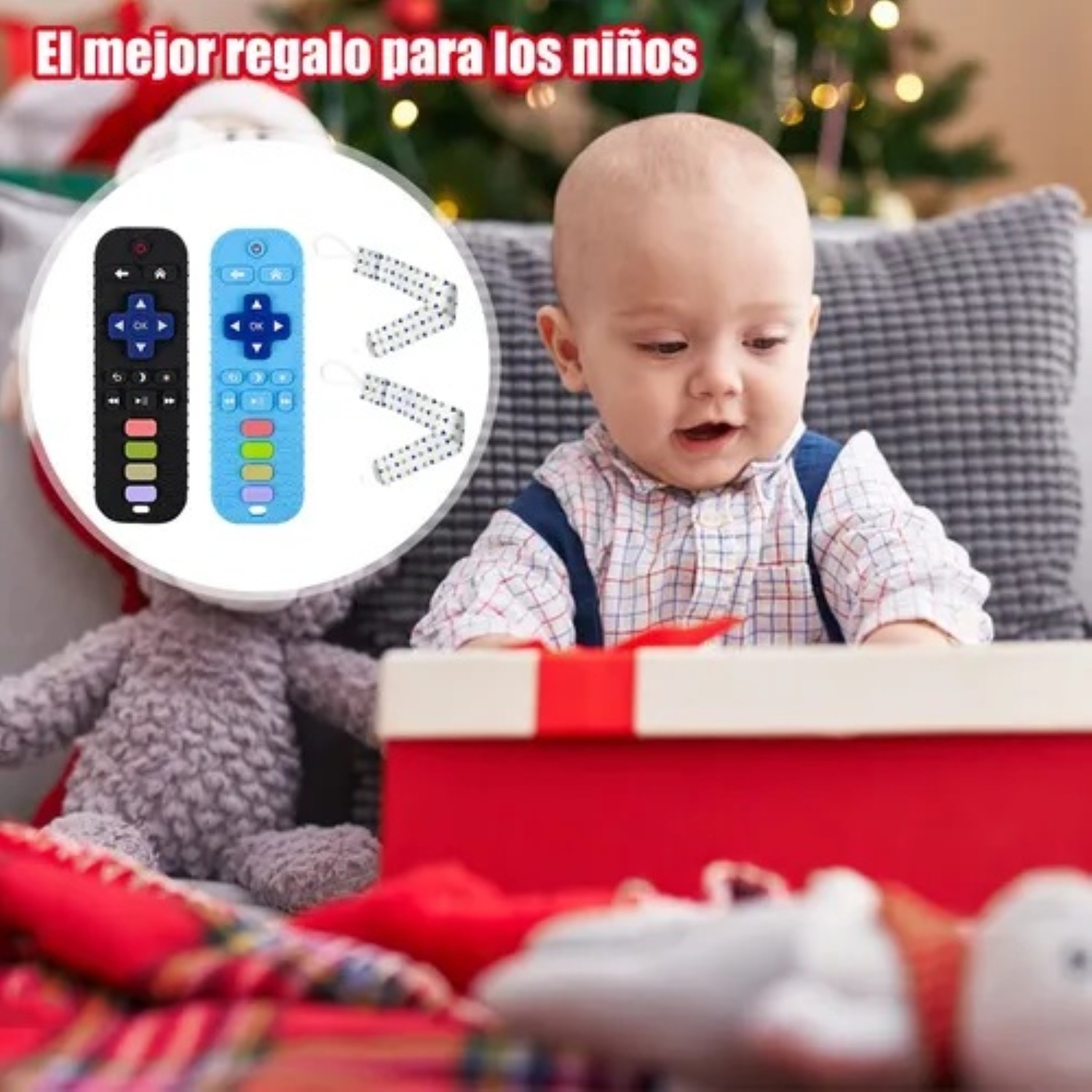 Mordedor De Silicona Para Bebé Con Forma De Control Remoto Azul y negro