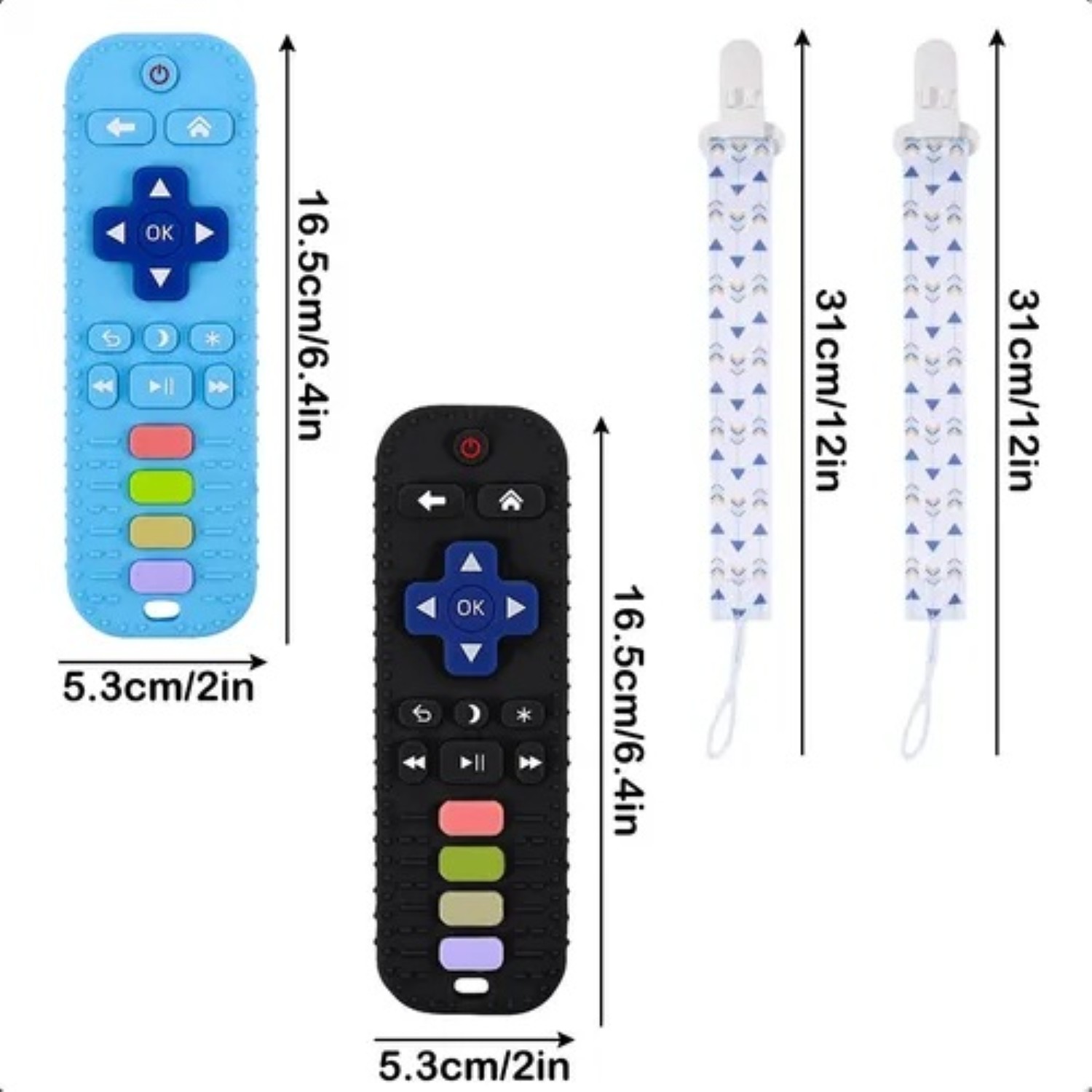 Mordedor De Silicona Para Bebé Con Forma De Control Remoto Azul y negro