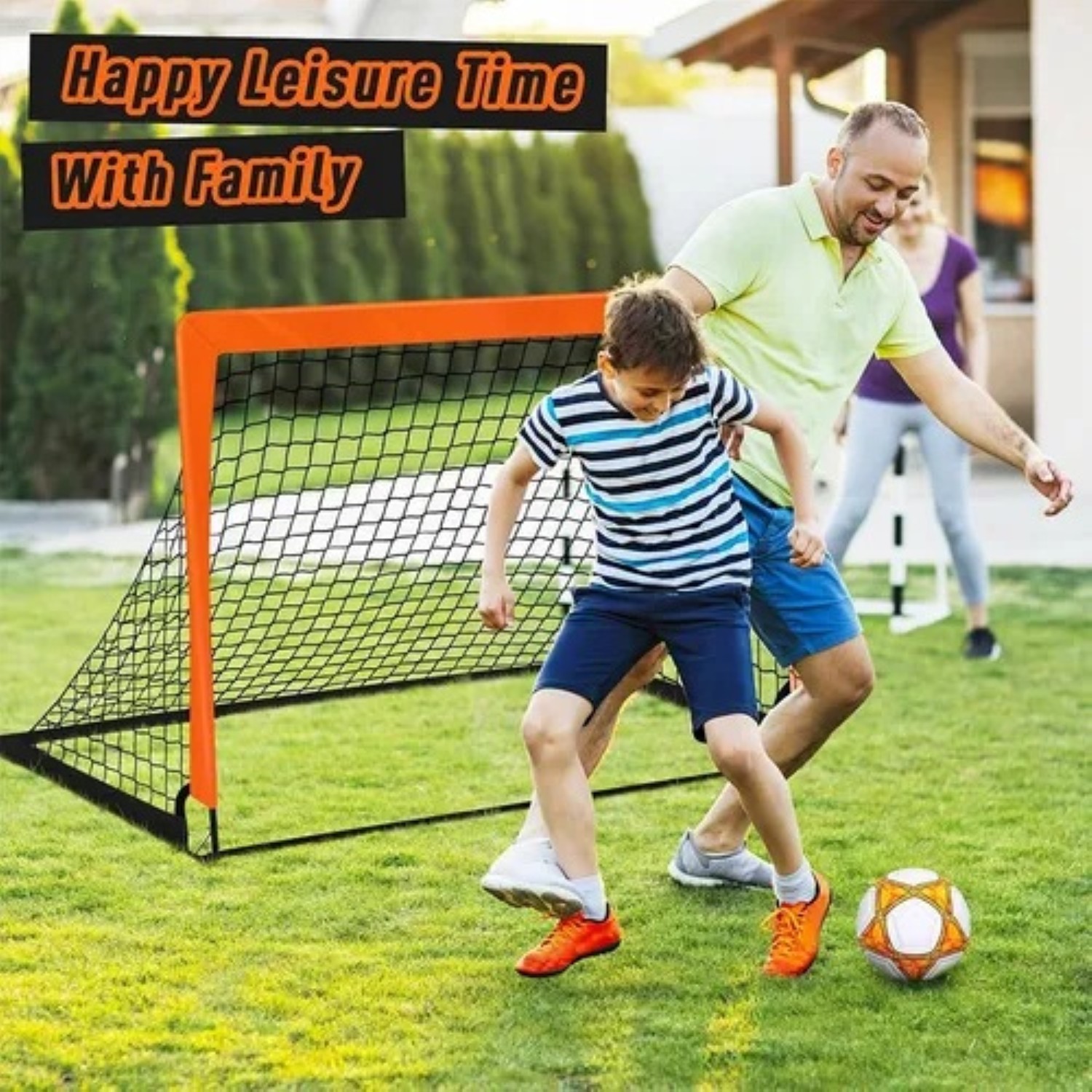 Set De Portería Fútbol Niñosl Jardín Plegable Portátil Naranja