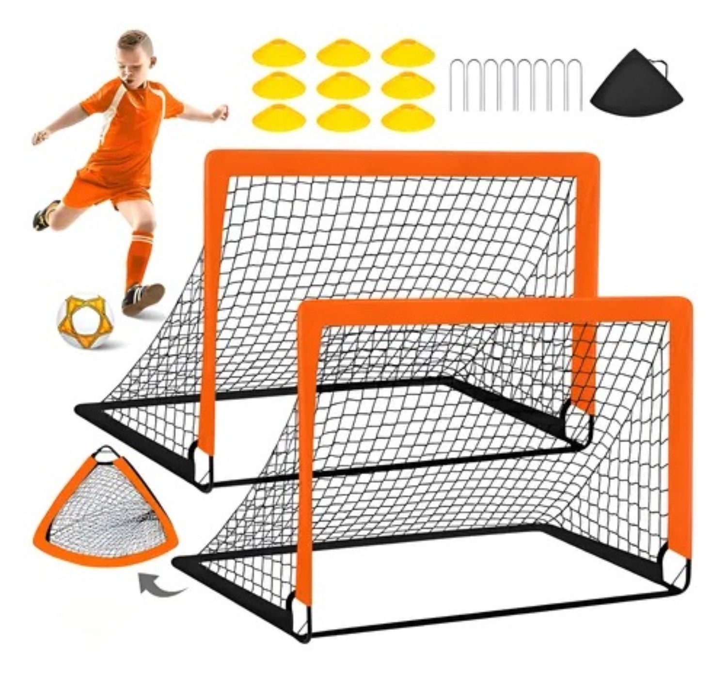 Set De Portería Fútbol Niñosl Jardín Plegable Portátil Naranja