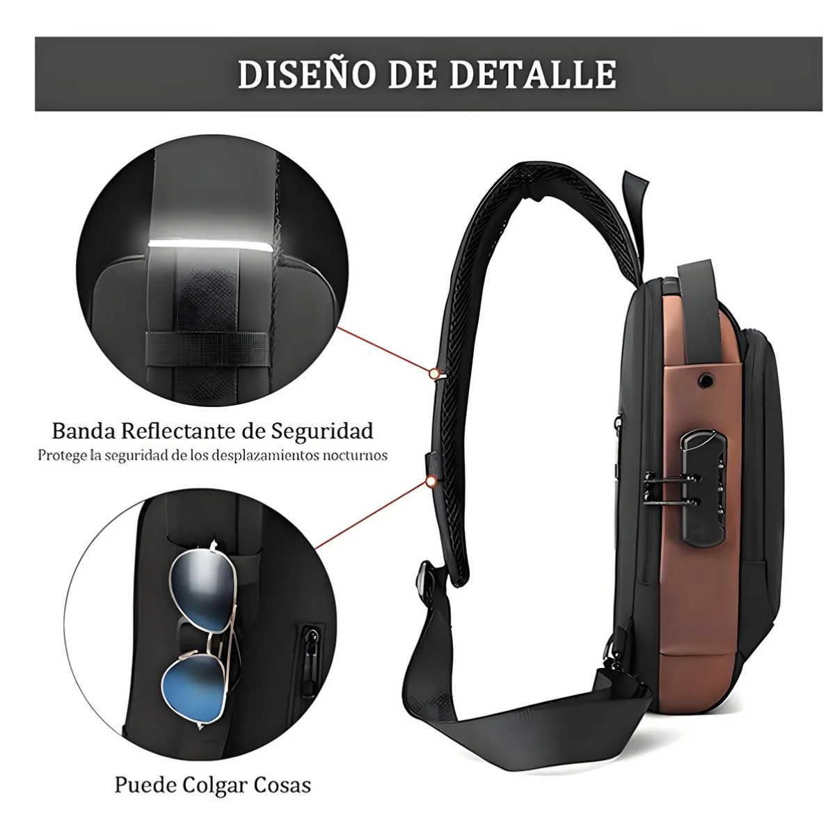 Mochila Cruzada Antirrobo Pechera Mariconera Calidad Con Usb Negro Café