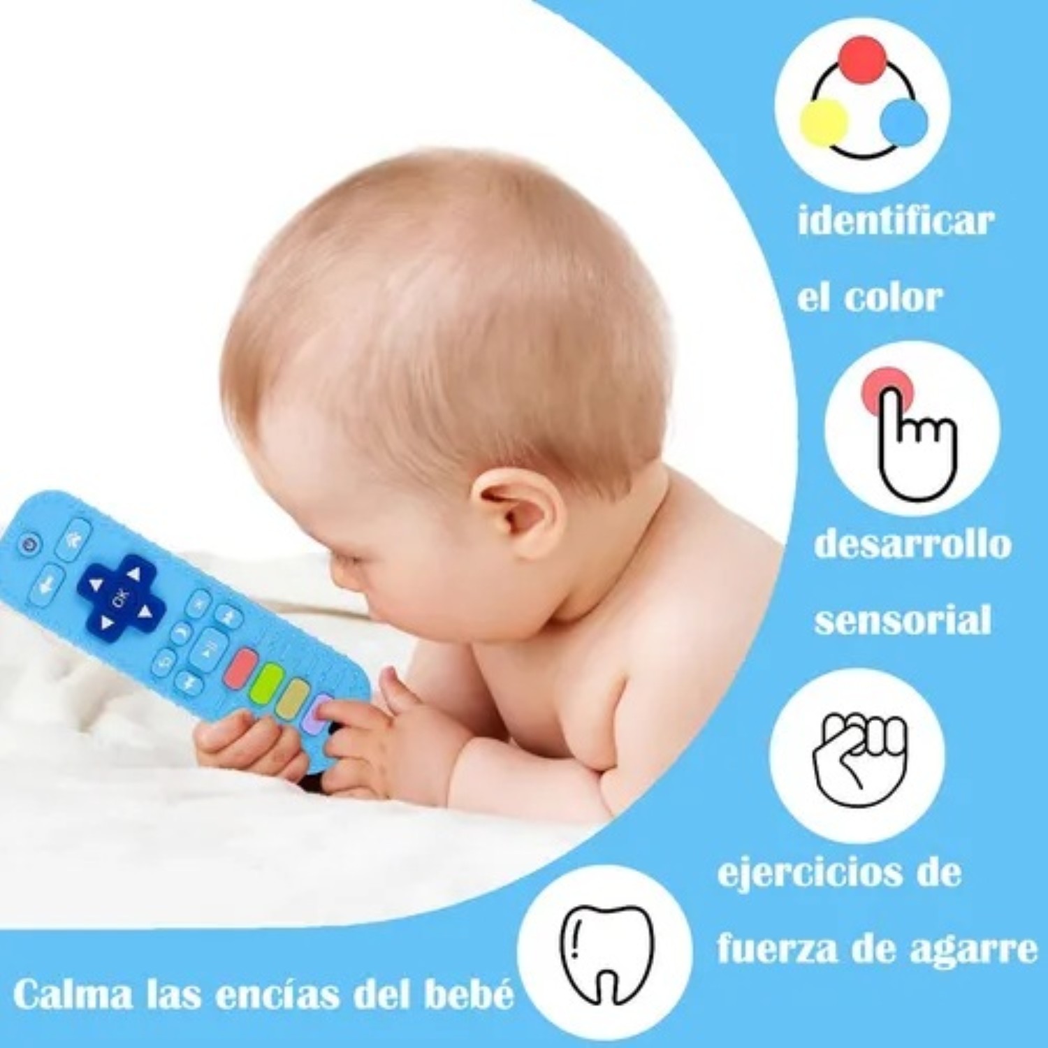 Mordedor De Silicona Para Bebé Con Forma De Control Remoto Azul y negro