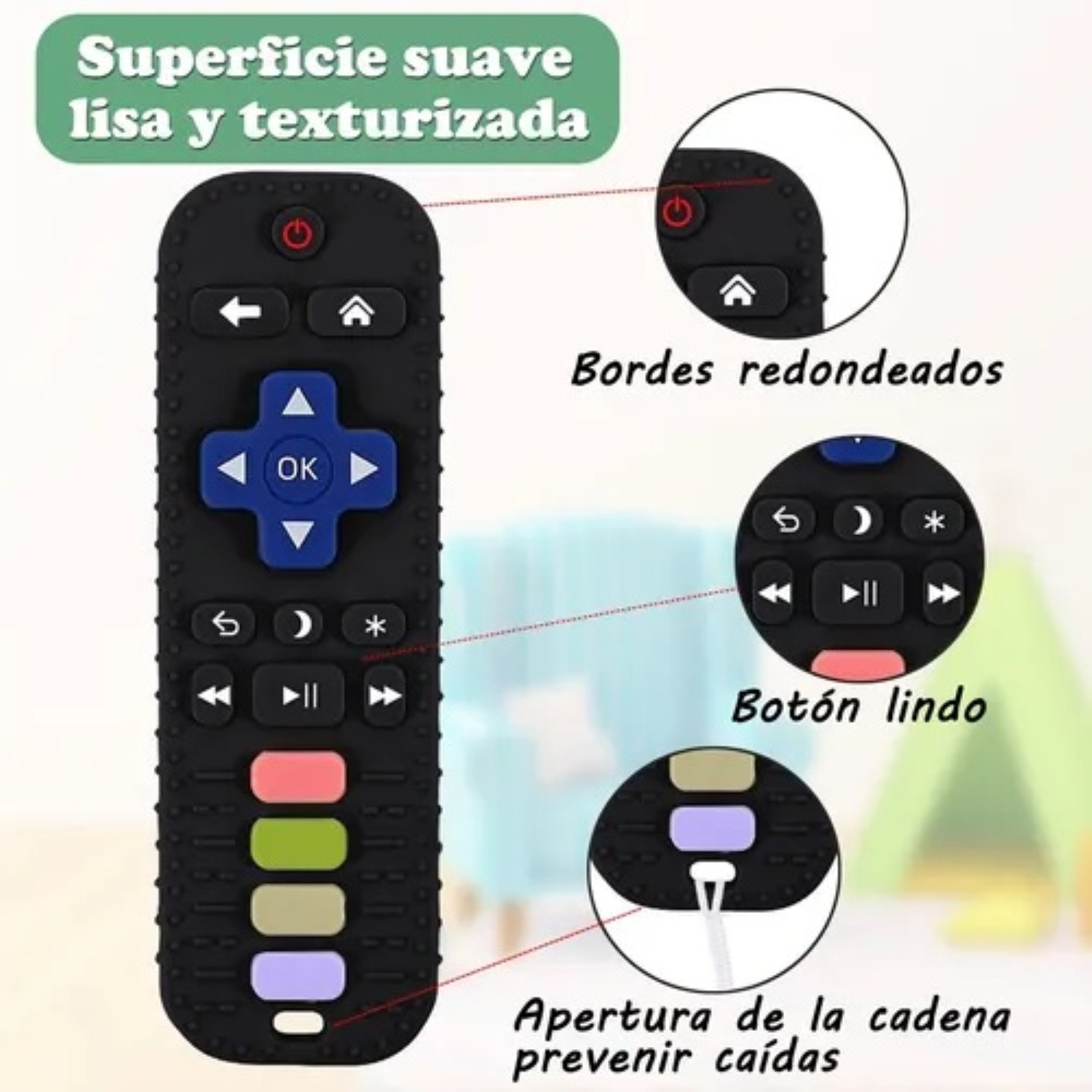 Mordedor De Silicona Para Bebé Con Forma De Control Remoto Azul y negro