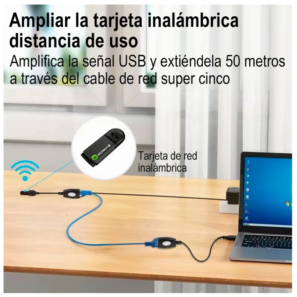 Extensor Usb 50m Por Cable Utp Negro