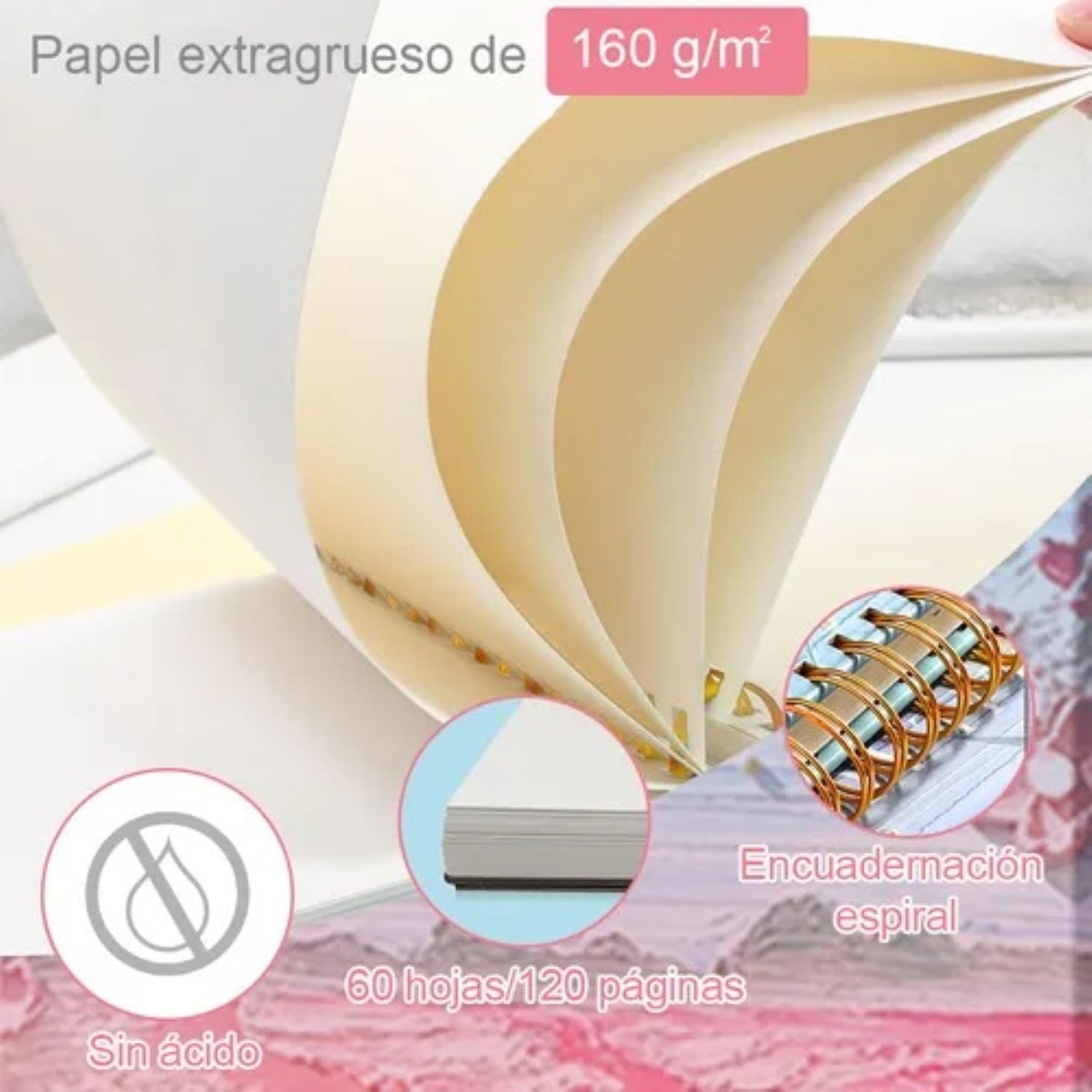 2pcs A4 Cuaderno De Dibujo 240p Con Lámina Gruesa Coral