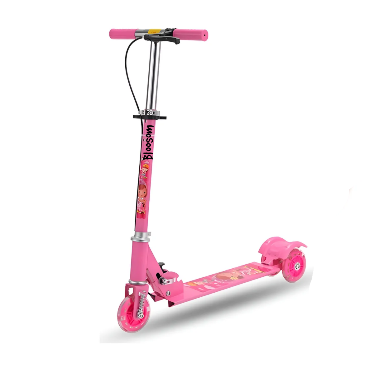 Patinete Infantil 3 Ruedas CORQUAT - Altura Ajustable 2-8 Años, Ruedas LED, Plegable, Rosa, Aguanta Hasta 50 Kg