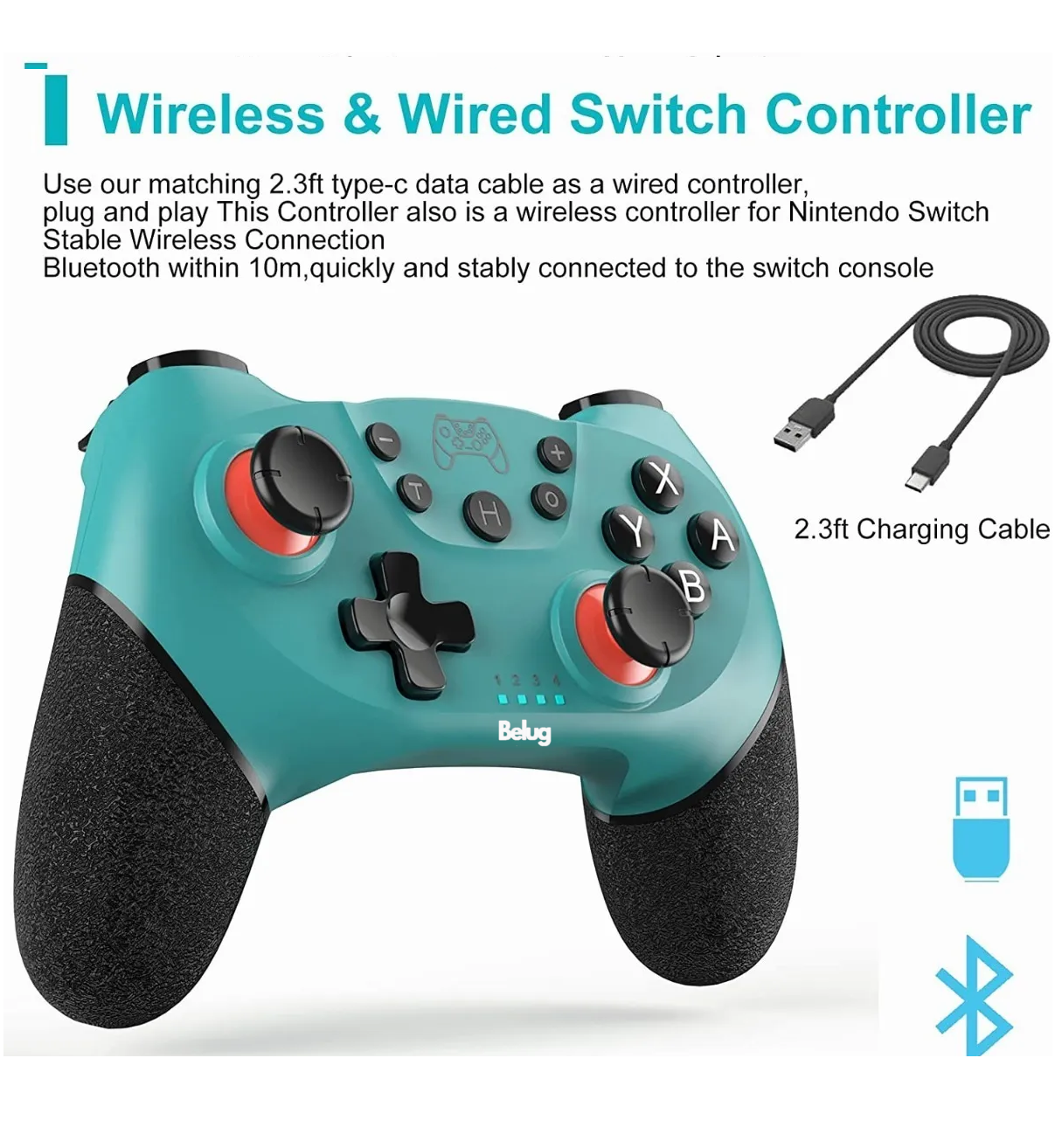 Control Inalámbrico Gamepad Joystick Belug Para Nintendo Switch/pc Verde