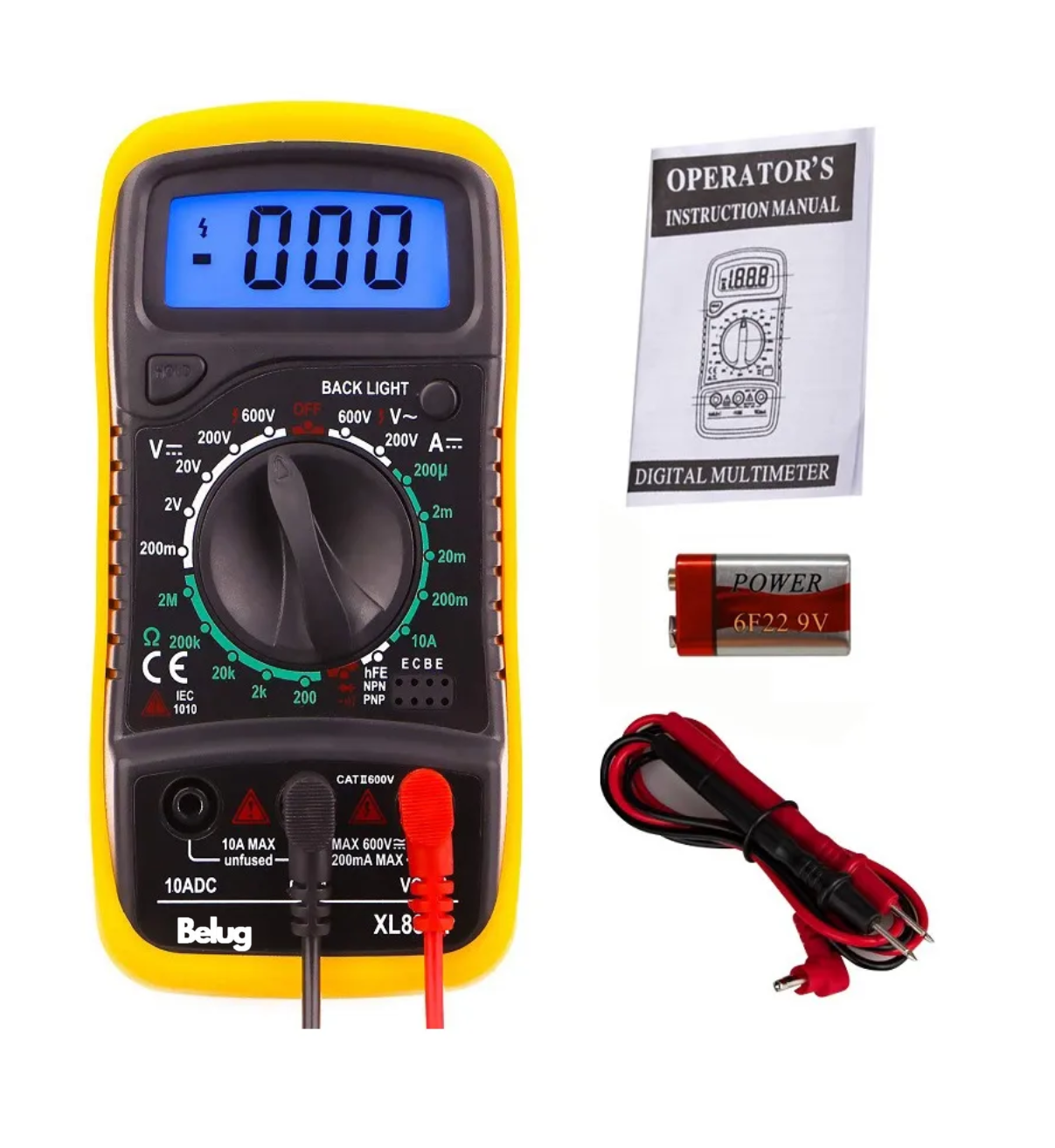 Multímetro Digital Lcd Voltímetro Belug Amperímetro Ac/dc Xl830l Rojo
